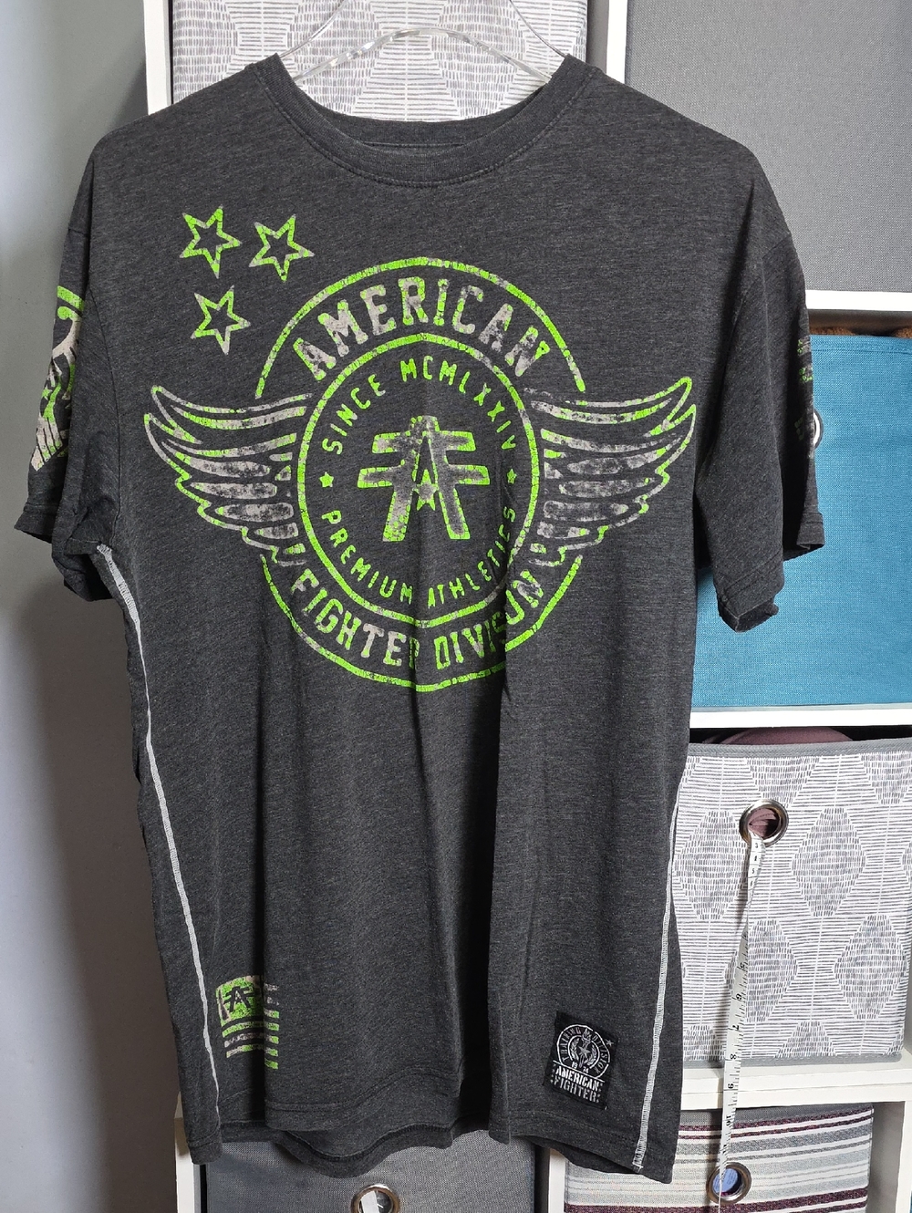 American Fighter Men's Dark Gray Graphic Tee - Neon Green Logo